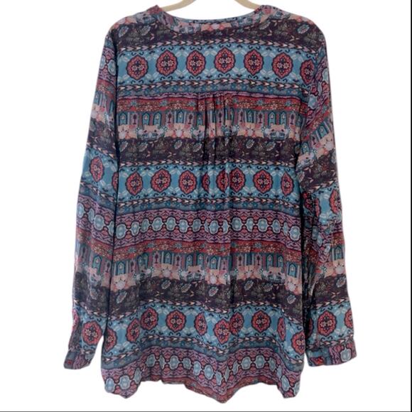 Tolani Printed V-Neck Tunic Top Blouse Women's XL Woven Modal Boho Geometric - Picture 2 of 6
